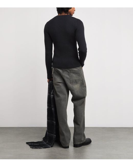 Our Legacy Blue Merino Wool Compact Roundneck Sweater for men