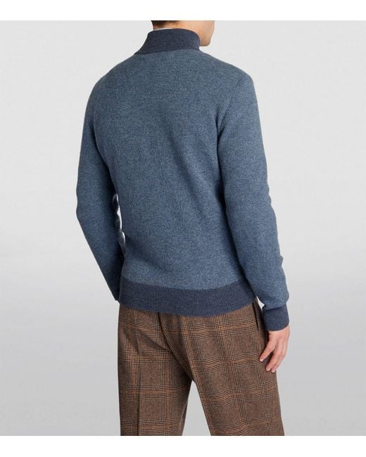 Ralph Lauren Purple Label Blue Cashmere Half-zip Sweater for men