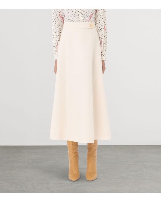 Valentino Natural Wool-Silk Crepe Midi Skirt