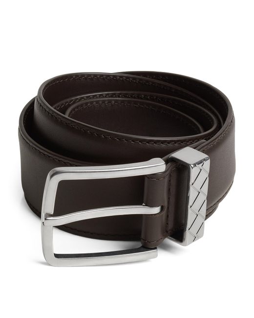 Bottega Veneta Black Leather Intreccio Loop Belt for men