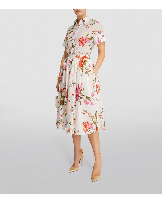 Erdem White Cotton Floral Midi Skirt