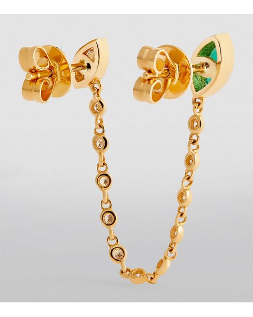 SHAY Metallic Yellow Gold, Diamond And Emerald Duo Chain Link Single Stud Earring