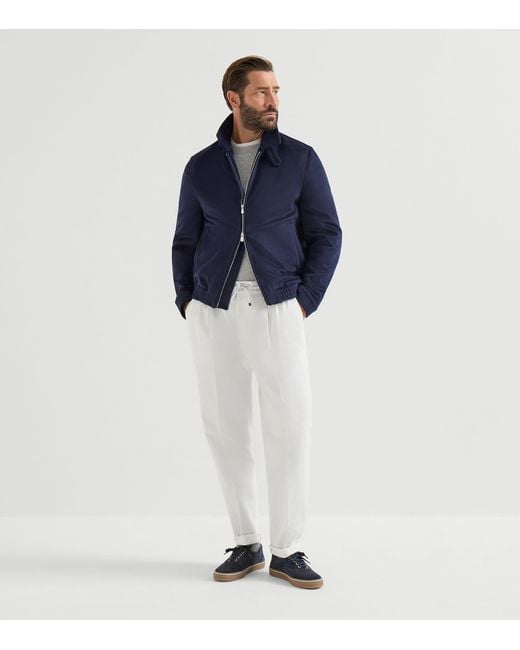 Brunello Cucinelli White Cotton Gabardine Drawstring Trousers for men