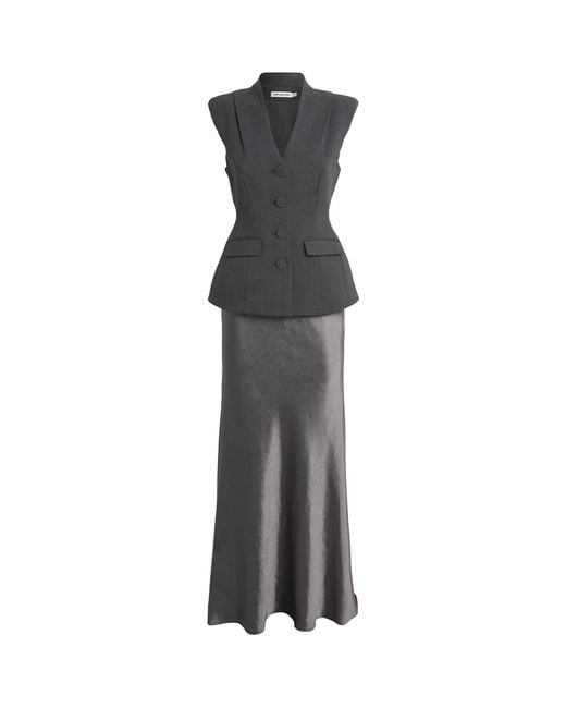 Self-Portrait Satin Tailored Maxi Dress in Gray | Lyst