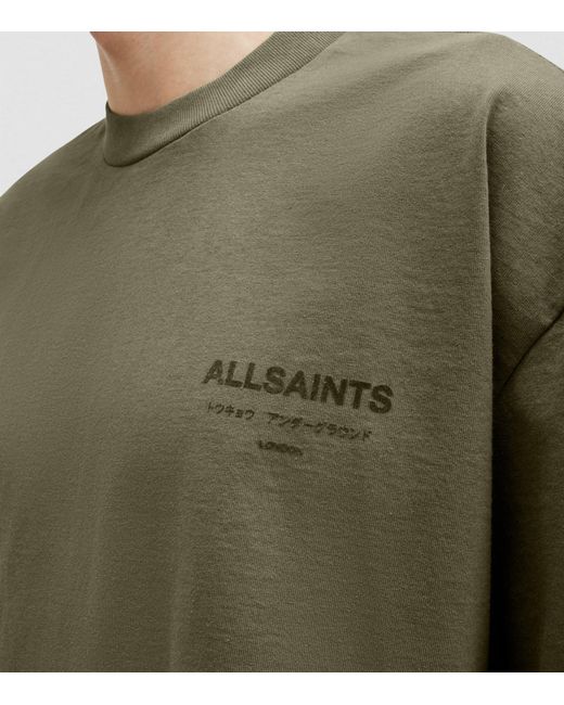 AllSaints Green Cotton Xander Logo T-shirt for men