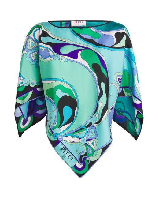 Emilio Pucci Blue Silk Orchidee Print Scarf Top