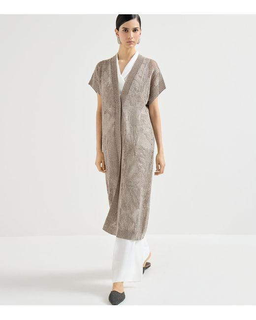 Brunello Cucinelli Gray Water Lilies Long Cardigan