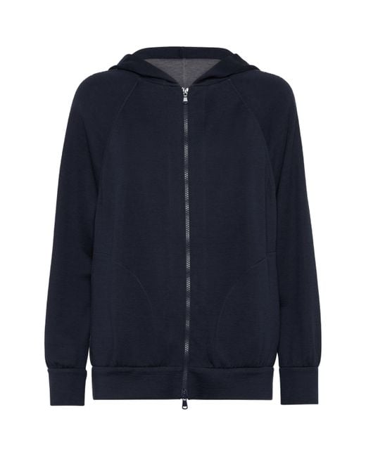 Brunello Cucinelli Blue Cotton-Blend Two-Way Zip Hoodie