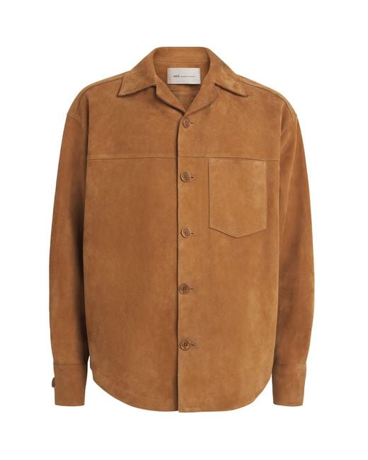 AMI Brown Suede Overshirt for men