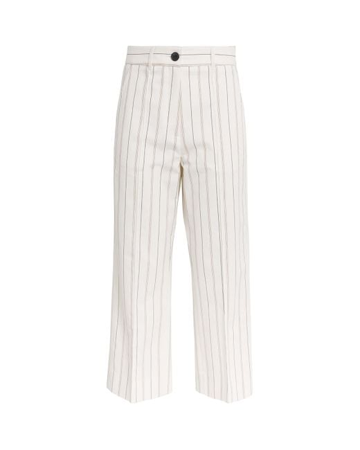 ME+EM White Organic Cotton Stripe Cropped Trousers