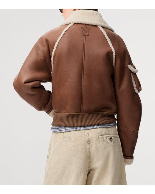 Loewe Brown Lambskin Shearling-Collar Bomber Jacket