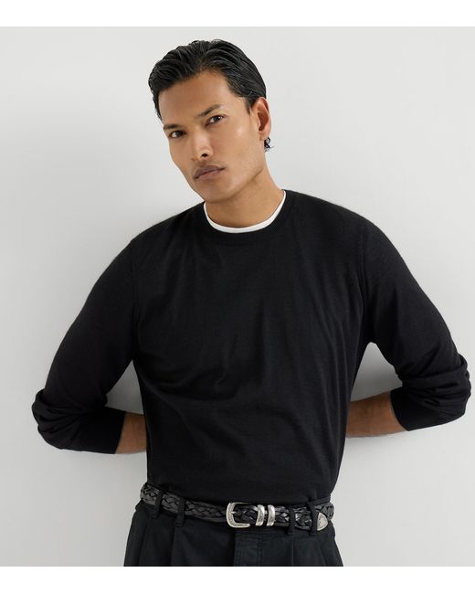 Brunello Cucinelli Black Cashmere-Silk Crew-Neck Sweater for men