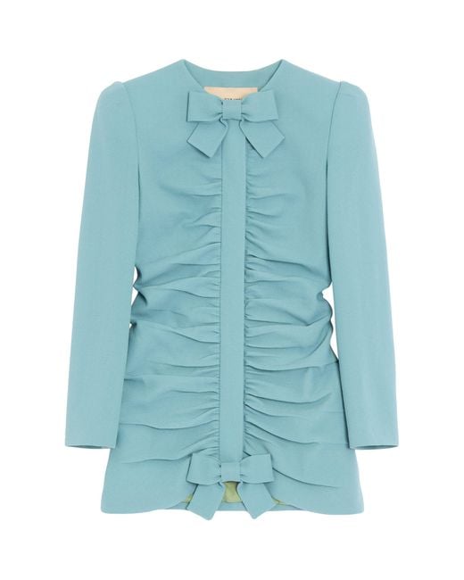 Valentino Blue Virgin Wool Ruched Jacket