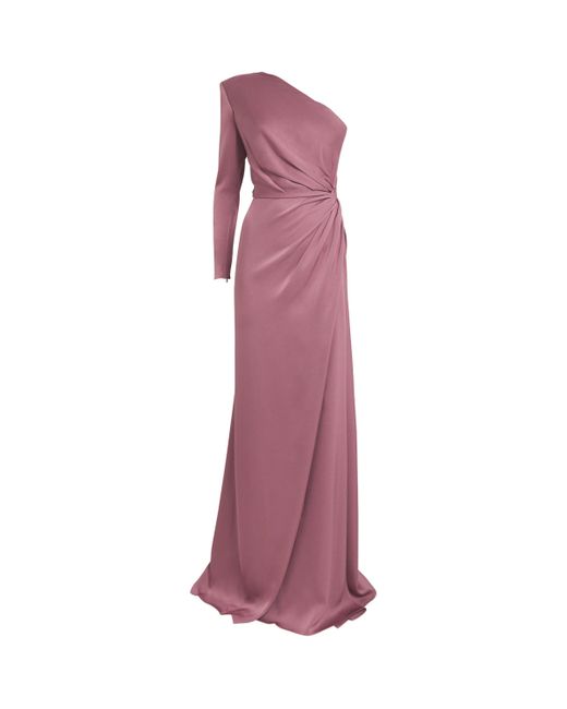 Alex Perry Purple Satin Crepe One-Sleeve Twist Gown