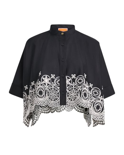 LaDoubleJ Black Cotton Embroidered Cropped Shirt