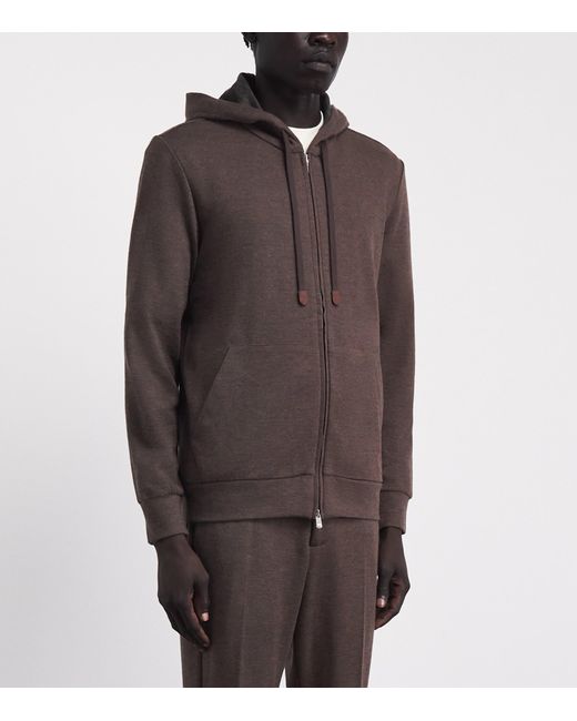 Marco Pescarolo Brown Cashmere-Blend Zip-Up Hoodie for men