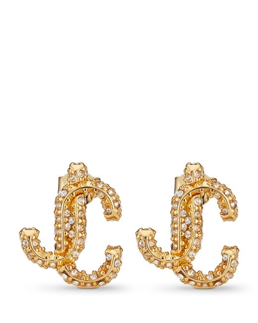 Jimmy Choo Metallic Crystal-Embellished Jc Stud Earrings