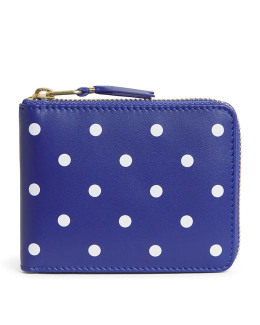 Comme des Garçons Blue Leather Polka-Dot Zipped Wallet for men