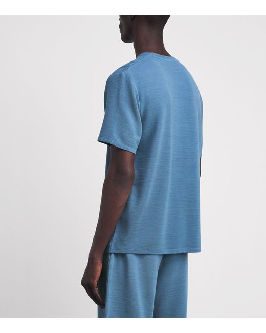Boss Blue Rib-Knit Logo T-Shirt for men