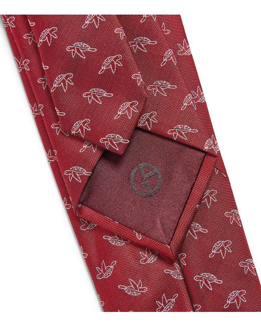 Giorgio Armani Red Mulberry Silk-cotton Turtle Tie for men