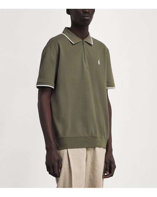 Polo Ralph Lauren Green Stretch-Cotton Zip-Up Polo Shirt for men