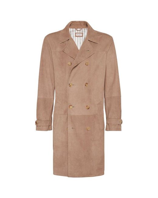Brunello Cucinelli Brown Suede Trench Coat for men