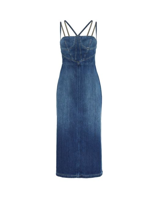 Nensi Dojaka Blue Denim Corset Gaelle Midi Dress