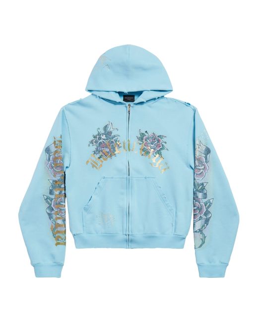 Balenciaga Blue Tacky Tattoo Zip-Up Hoodie Small Fit