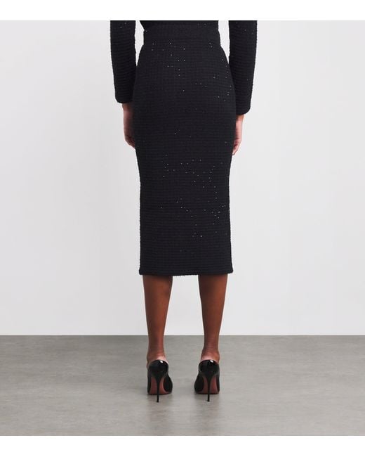 Self-Portrait Black Textured Midi Skirt
