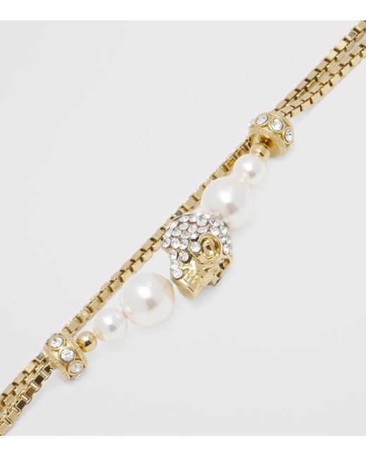 McQueen Metallic Faux Pearl And Skull Bracelet for men