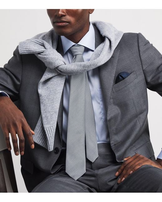 Giorgio Armani White Silk-Blend Stripe Tie for men