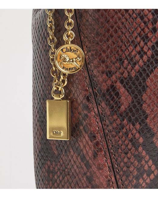 Chloé Brown Small Snakeskin-Effect Spin Tote Bag