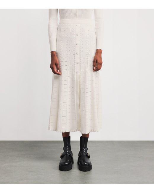 Sandro White Pointelle-Knit Midi Skirt