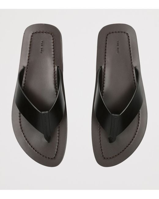The Row Black Dan Leather Flip Flops for men