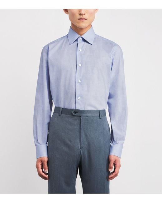 Brioni Blue Cotton Check Shirt for men
