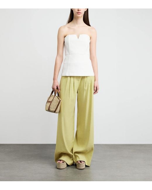 Veronica Beard Yellow Linen-Blend Wide-Leg Trousers