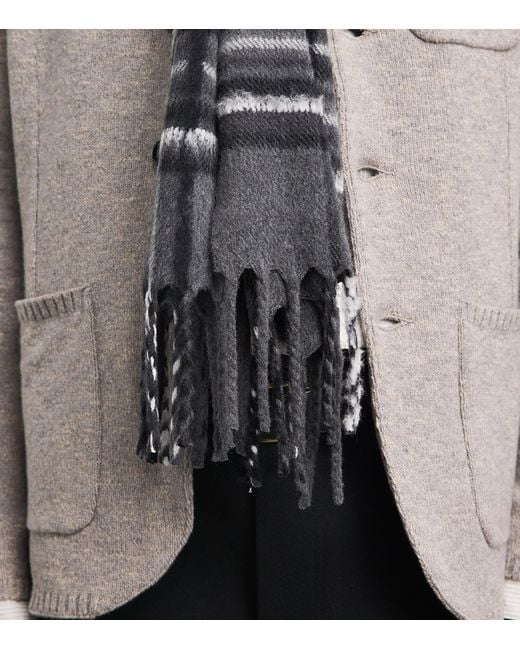 Johnstons Gray Cashmere-Silk Tartan Scarf for men