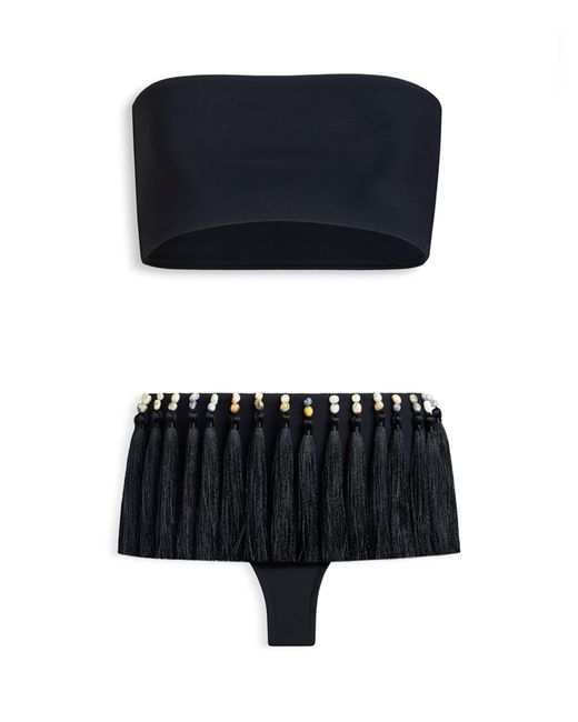 Alaïa Black Tassel-Trim Bandeau Bikini