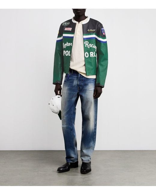 Polo Ralph Lauren Green Leather Café Racer Jacket for men