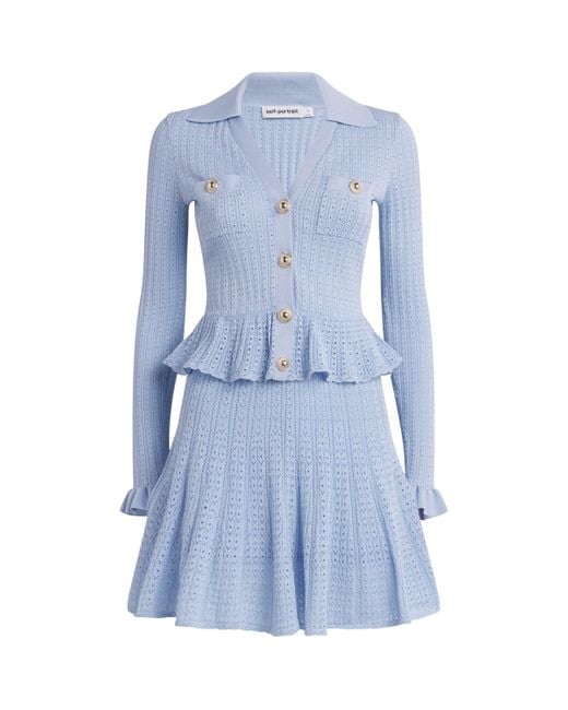 Self-Portrait Pointelle Knit Mini Dress in Blue | Lyst UK Self-Portrait Pointelle Knit Mini Dress in Blue | Lyst UK