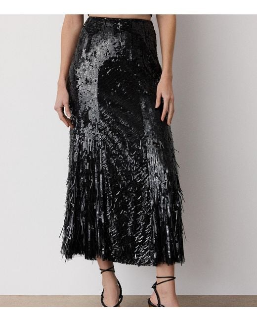 Ralph Lauren Black Tulle Embellished Milani Midi Skirt