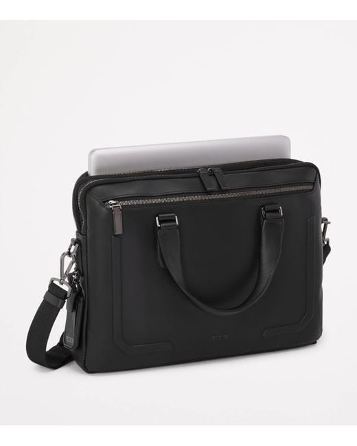 Tumi Black Leather Harrison Briefcase for men