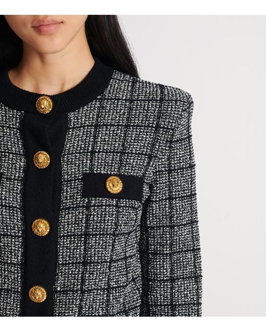 Balmain Black Tweed Check Cardigan