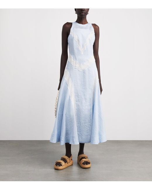 Sandro Blue Lace-Panel Midi Dress