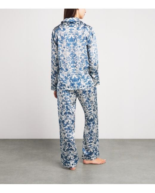 Harrods Blue Silk Menagerie Pyjama Set