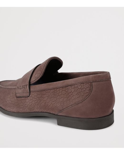 Kurt Geiger Brown Croc-Embossed Suede Aldgate Flex Loafers