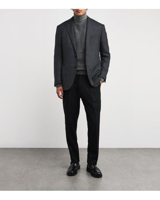 Corneliani Blue Virgin Wool Check Blazer for men