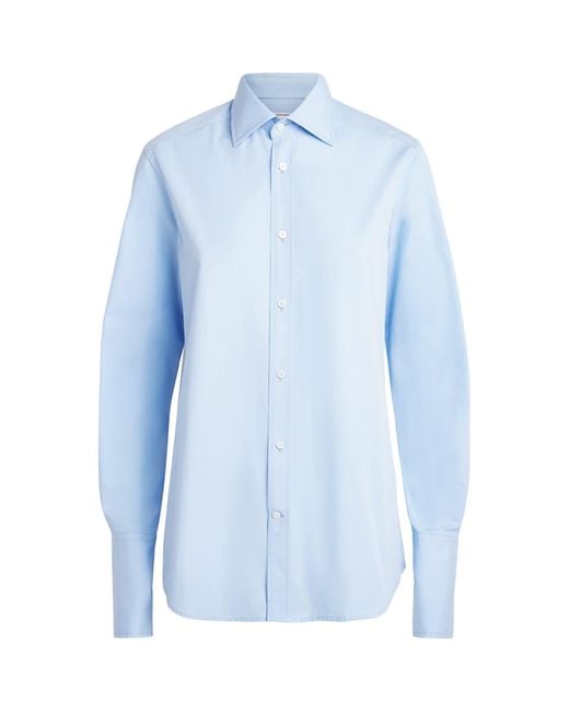 With Nothing Underneath Blue Exaggerated Cuff The Boyfriend Shirt