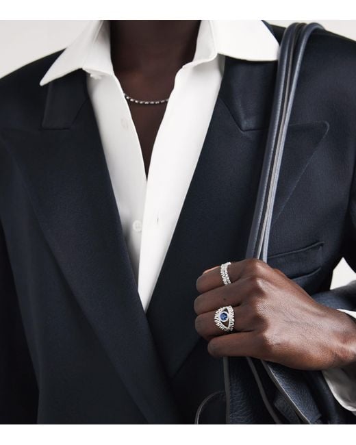 Suzanne Kalan White Diamond And Sapphire Milli Evil Eye Ring