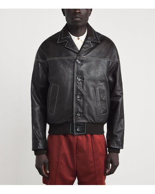 Wales Bonner Black Topstitched Leather Jacket for men